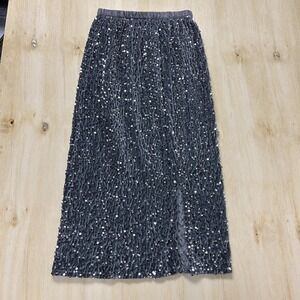 Gray Sequin Velvet Skirt Womens‎ Large Midi Pencil Elastic Waist Party Cocktail